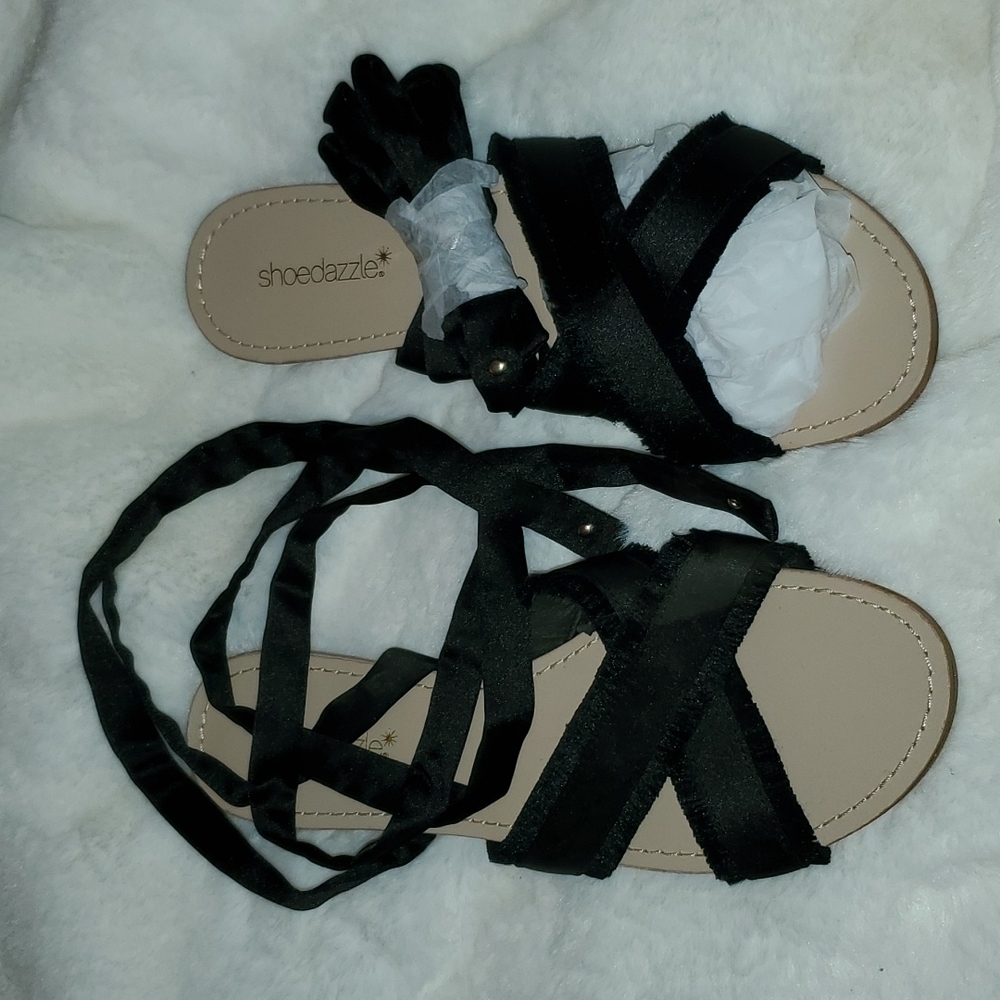 Black strap tie sandals